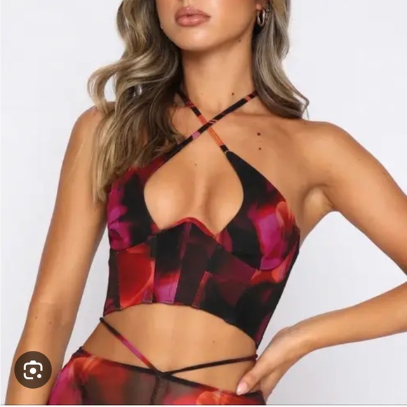 New with Tags NWT Pink Flames Sexy Halter Crop Top Bustier White Fox Boutique - Picture 2 of 4